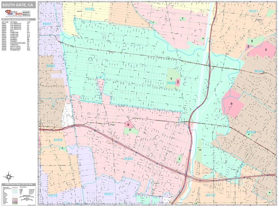 South Gate California Wall Map (Premium Style) By Marketmaps – Mapsales, Southgate, United States, Flint Michigan, Southgate London