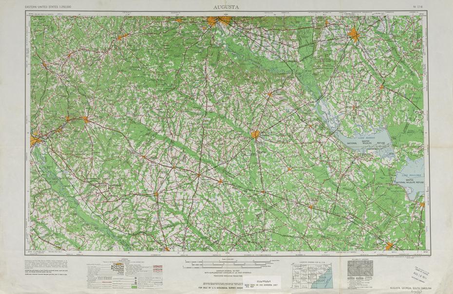 Augusta Topographic Map Sheet, United States 1957 – Full Size, Augusta, United States, United States  With Major Cities, United States  Names