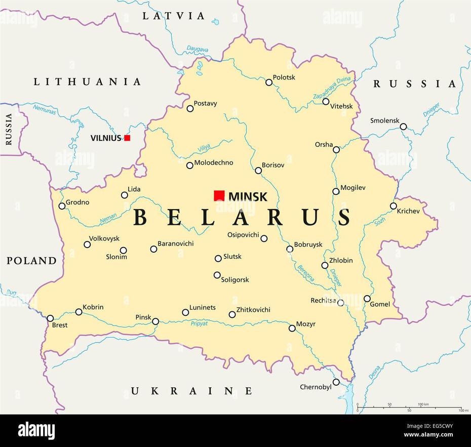 Belarus Political Map With Capital Minsk, National Borders, Important …, Minsk, Belarus, Minsk Russia, Belarus Europe