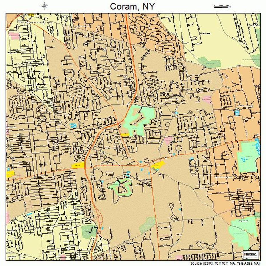 Coram New York Street Map 3618157, Coram, United States, 50 United States, United States America  Usa