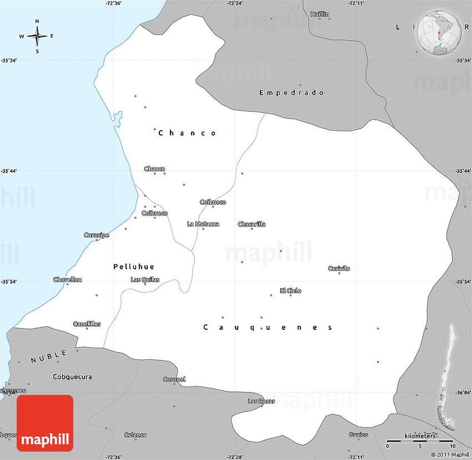 Gray Simple Map Of Cauquenes, Cauquenes, Chile, Rancagua Chile, Chile Topographic