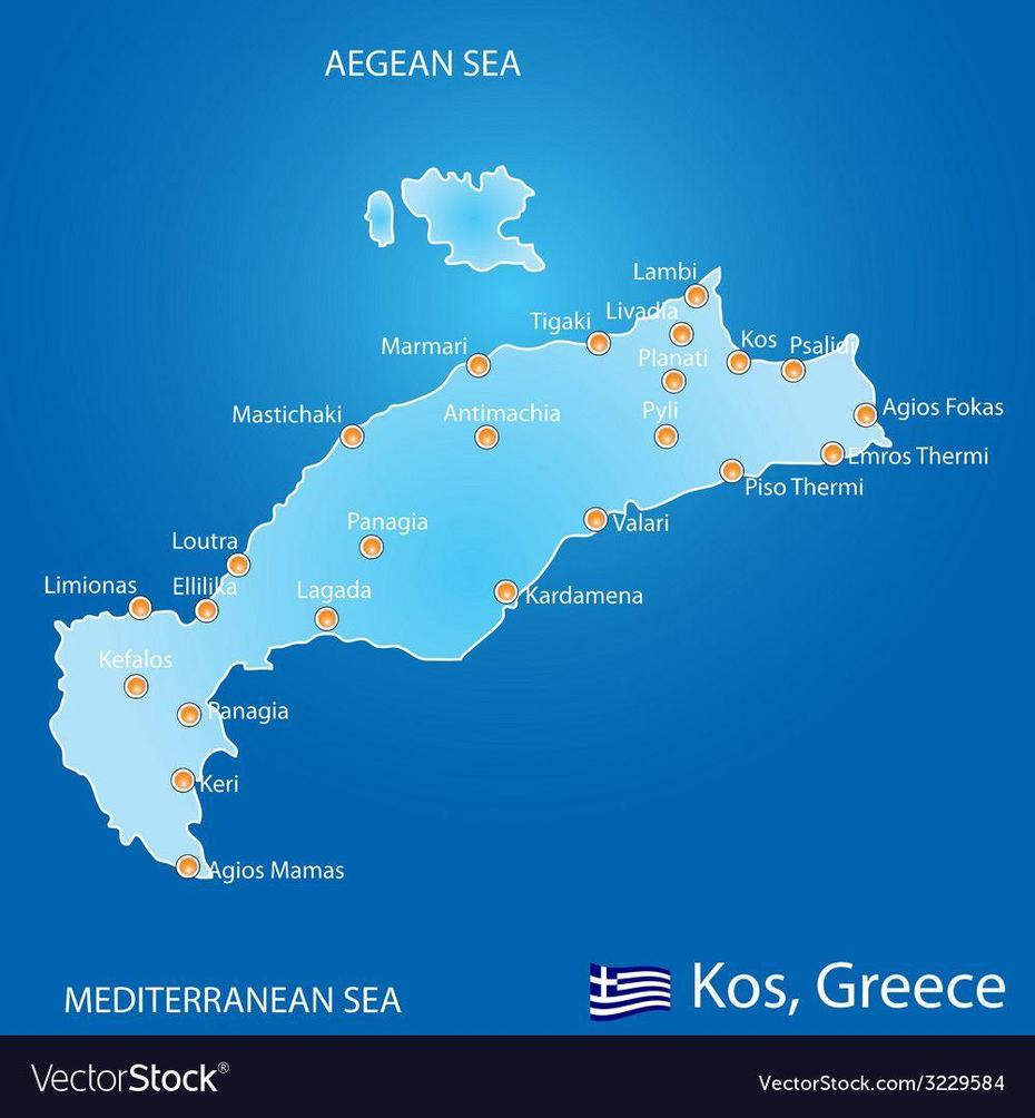 Island Of Kos In Greece Map On Blue Background. Download A Free Preview …, Kos, Greece, Kos Airport, Kos Beaches