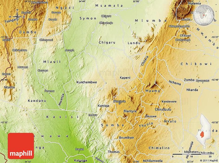 Physical Map Of Blantyre, Blantyre, Malawi, Lilongwe Malawi, Blantyre Malawi Hotels