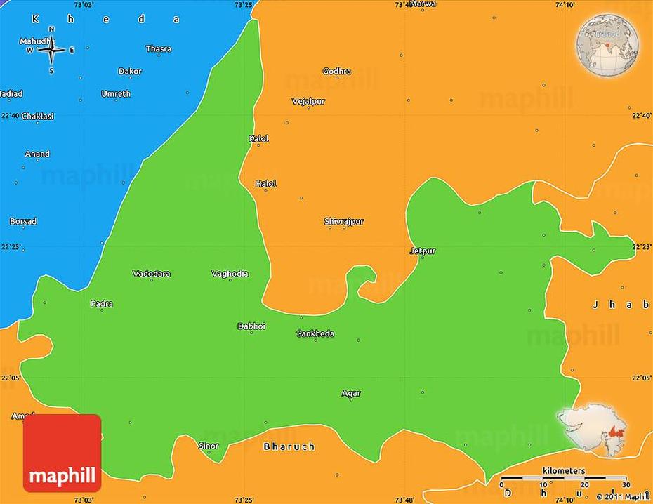 Political Simple Map Of Vadodara, Vadodara, India, Barotrauma, Jaipur India