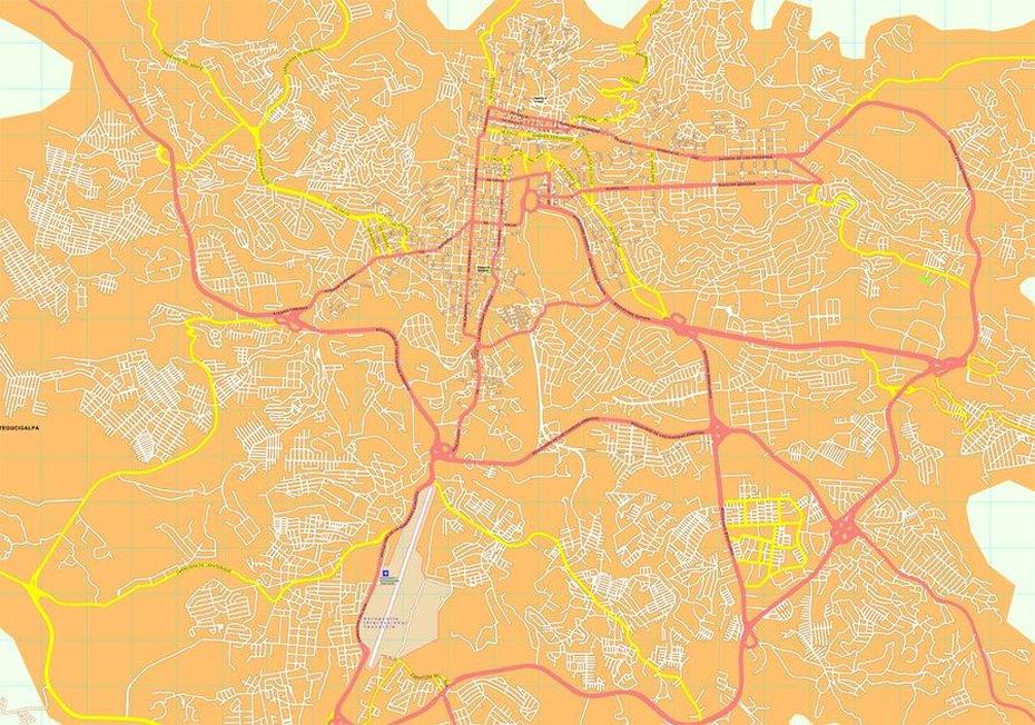 Tegucigalpa Vector Map. Eps Illustrator City Maps America. Eps …, Tegucigalpa, Honduras, Honduras Topography, Printable Honduras