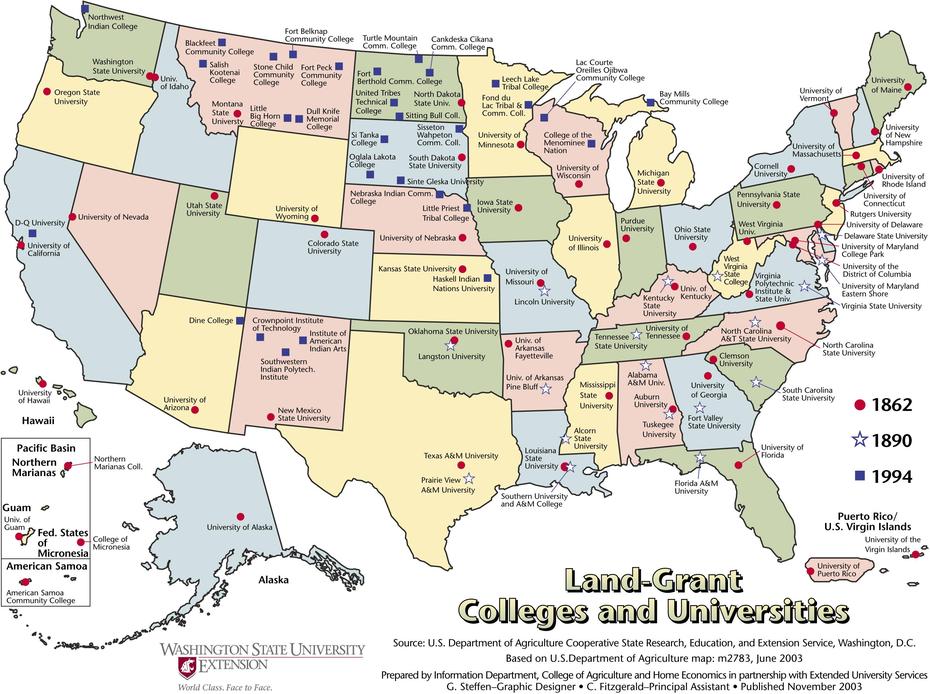 Us College And University Land Grant Map – Usa  Mappery, University Place, United States, Us  With States, United States Showing States