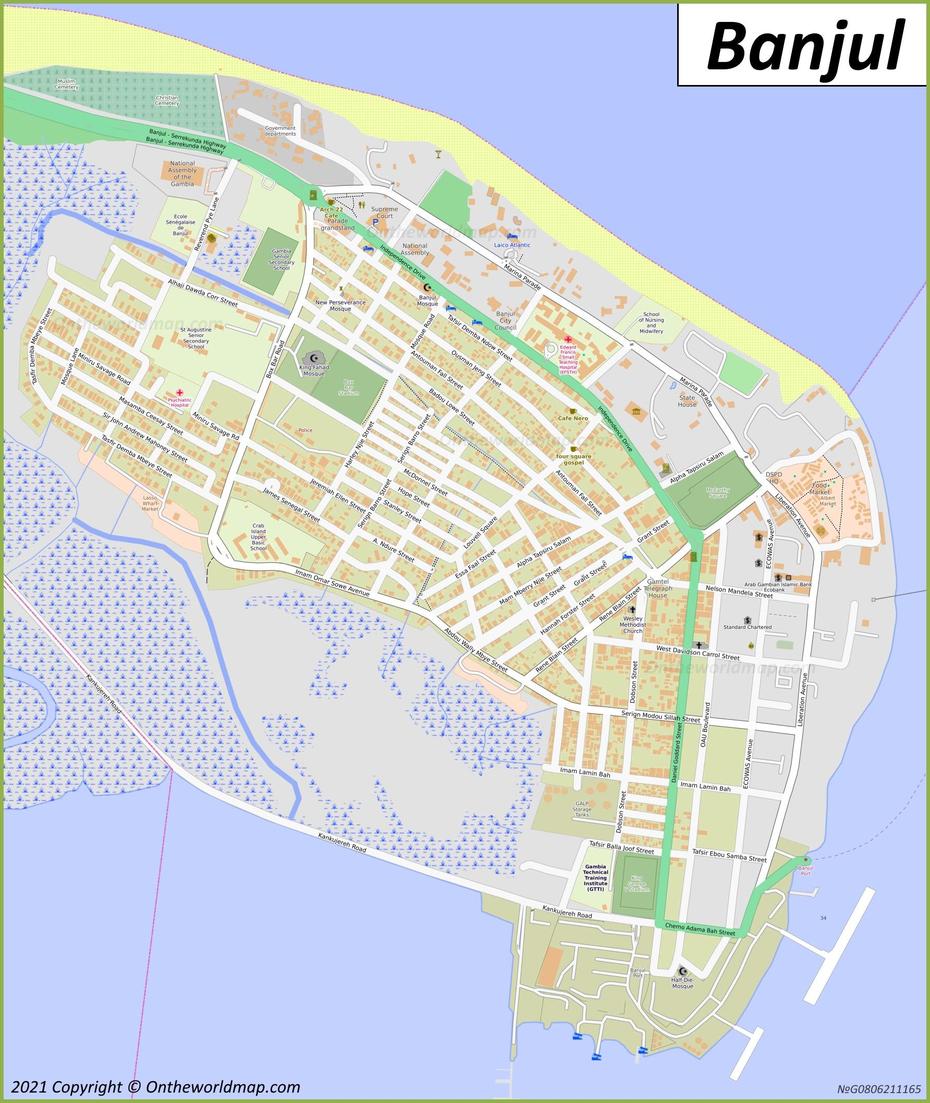 Banjul Map | The Gambia | Detailed Maps Of City Of Banjul, Banjul, The Gambia, Banjul City, Gambia World