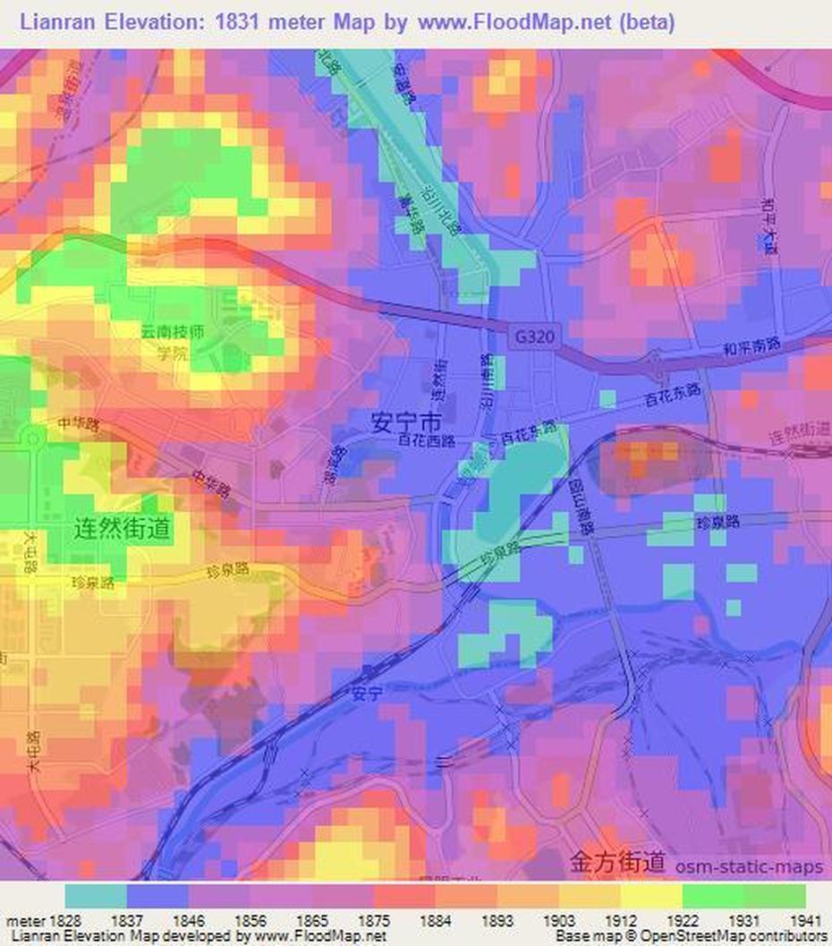 Elevation Of Lianran,China Elevation Map, Topography, Contour, Lianran, China, South China, China  Graphic