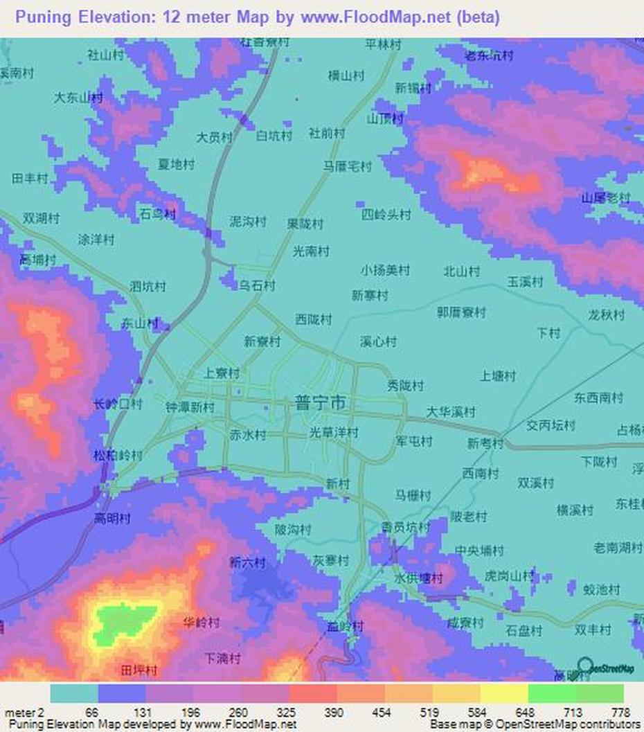 Elevation Of Puning,China Elevation Map, Topography, Contour, Puning, China, Guangdong Province China, Foshan China