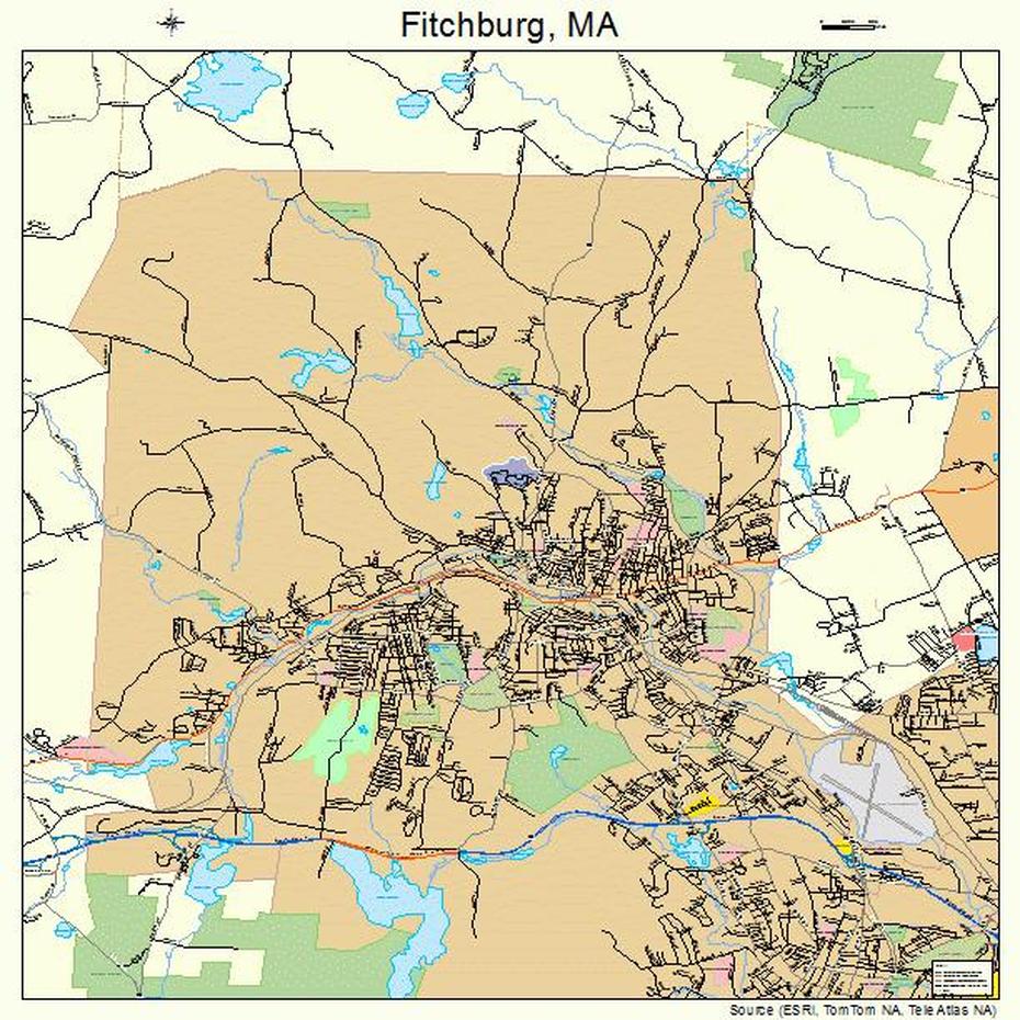 Fitchburg Massachusetts Street Map 2523875, Fitchburg, United States, Fitchburg State Parking, Fitchburg Massachusetts