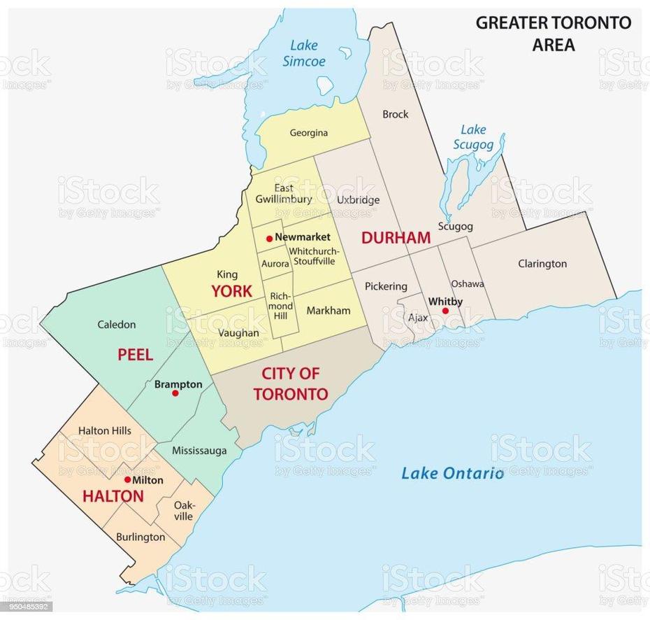 Greater Toronto Area Administrative And Political Map Stock …, Toronto, Canada, Toronto Location, Downtown Toronto