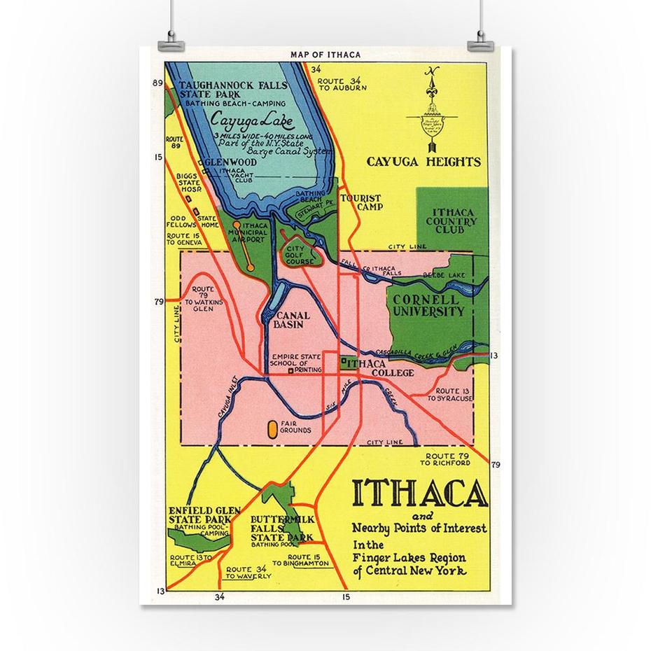 Ithaca, New York – Detailed Map Postcard Of Ithaca And Nearby Points Of …, Ithaca, United States, Ithaca New York, Of Ithaca Ny Area