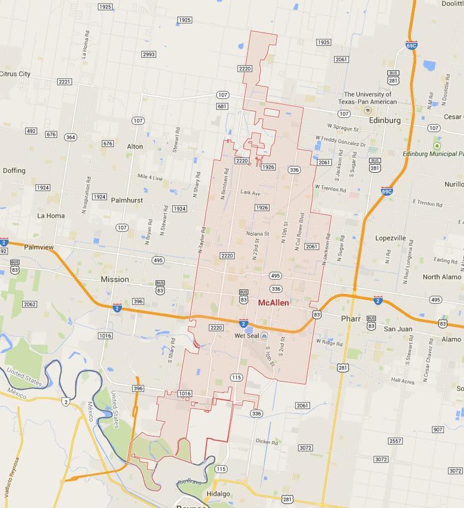 Mcallen, Texas Map, Mcallen, United States, Rio Grande Valley, Road  Of Mcallen Texas