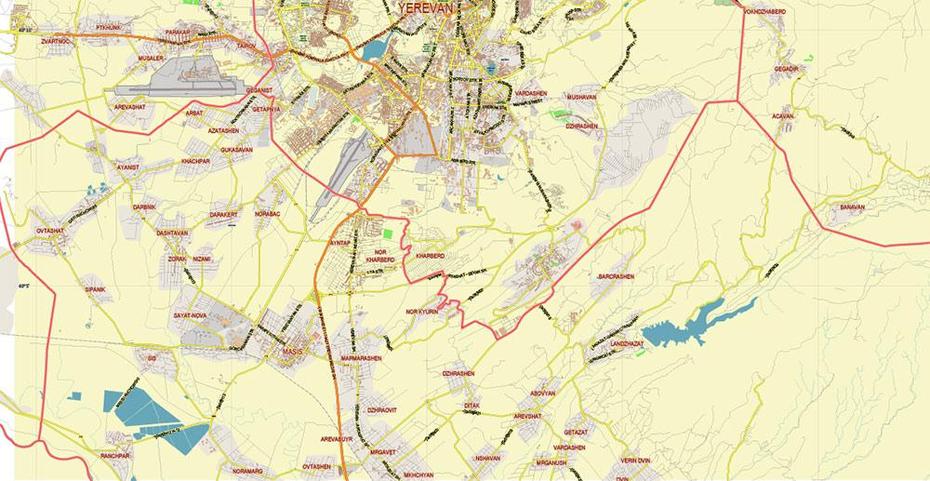 Yerevan Armenia Map Vector City Plan Low Detailed (For Small Print Size …, Yerevan, Armenia, Republic Of Armenia, Historic Armenia