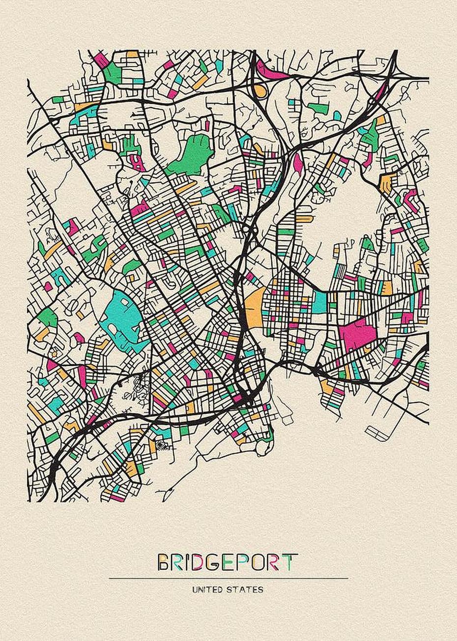 Bridgeport, United States City Map Drawing By Inspirowl Design, Bridgeport, United States, United States  50 States, United States  Puzzle