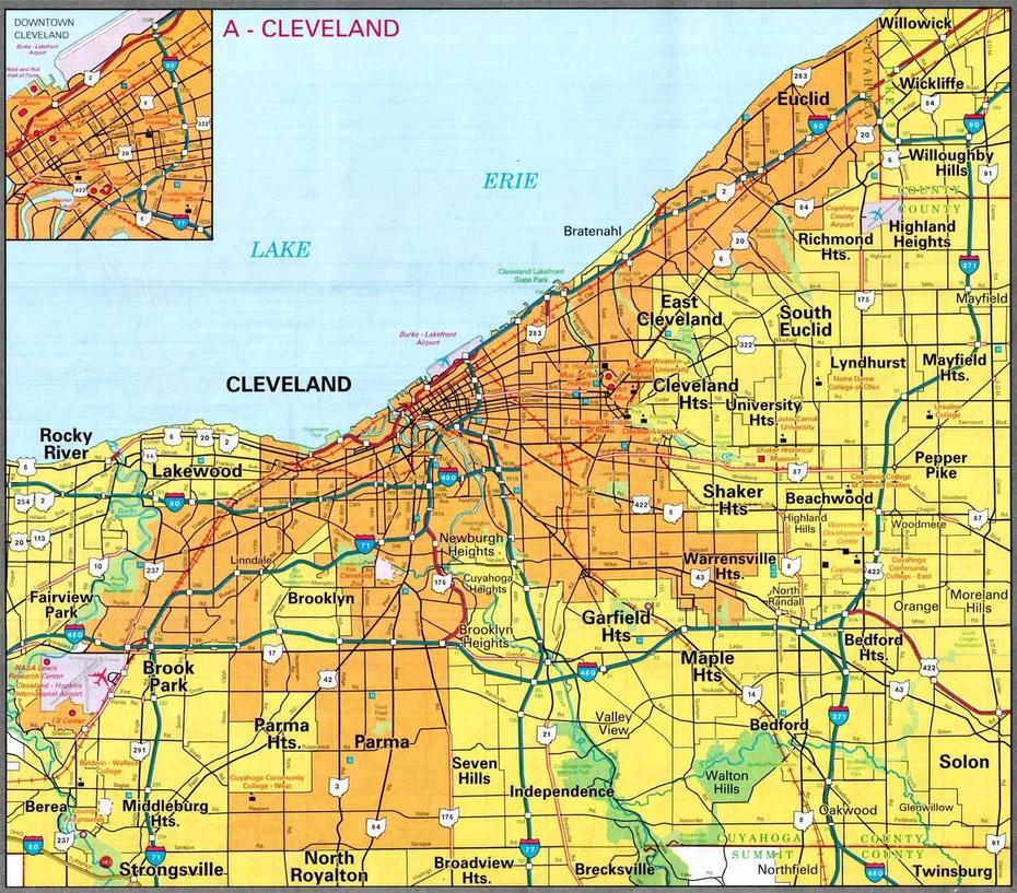 Cleveland Map – Free Printable Maps, Cleveland, United States, Brunel Campus, Downtown Cleveland