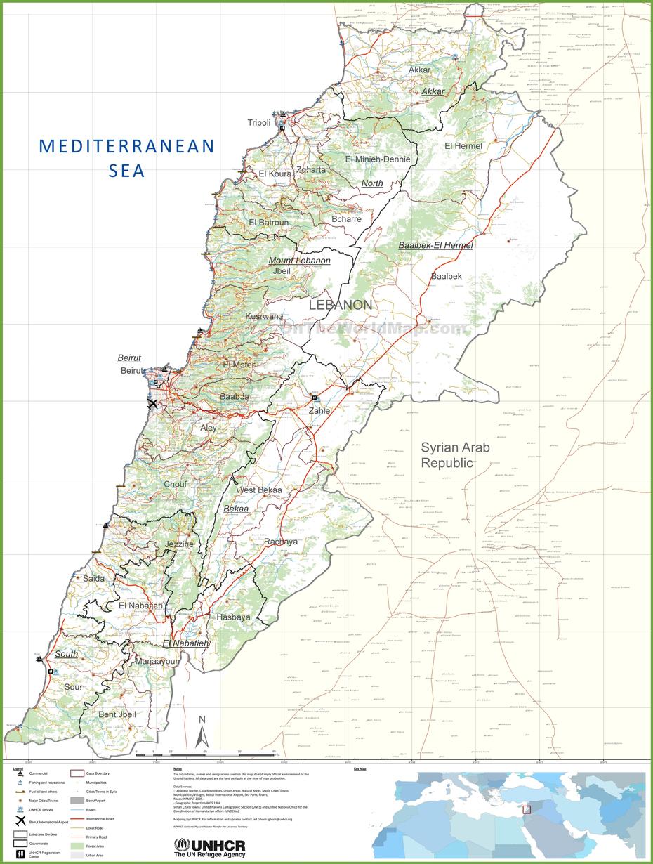 Large Detailed Map Of Lebanon, Qornet Chahouâne, Lebanon, Beirut Lebanon, Country Of Lebanon