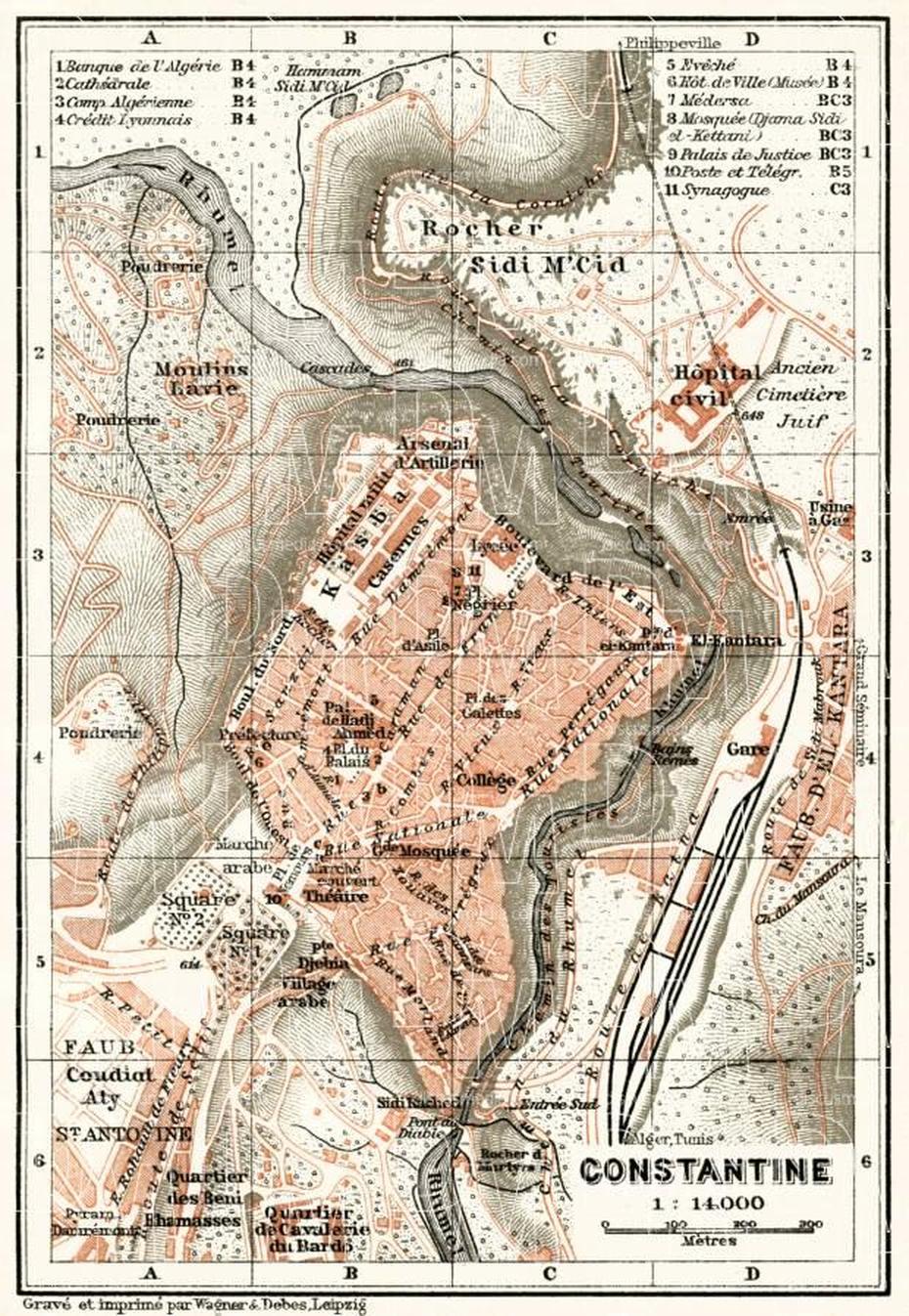 Old Map Of Constantine In 1909. Buy Vintage Map Replica Poster Print Or …, Constantine, Algeria, Annaba Algeria, French Algeria