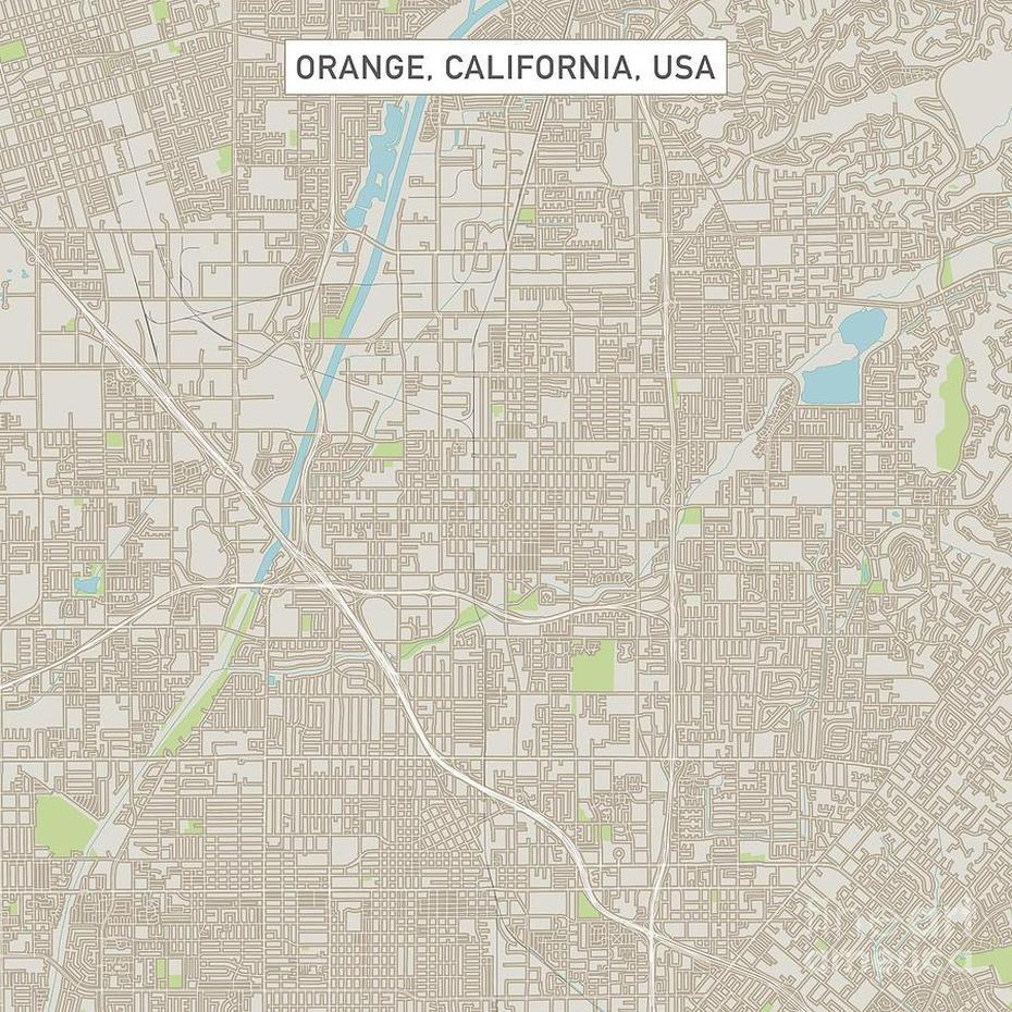 Orange California Us City Street Map Digital Art By Frank Ramspott, City Of Orange, United States, United States  Silhouette, Counties Of The United States