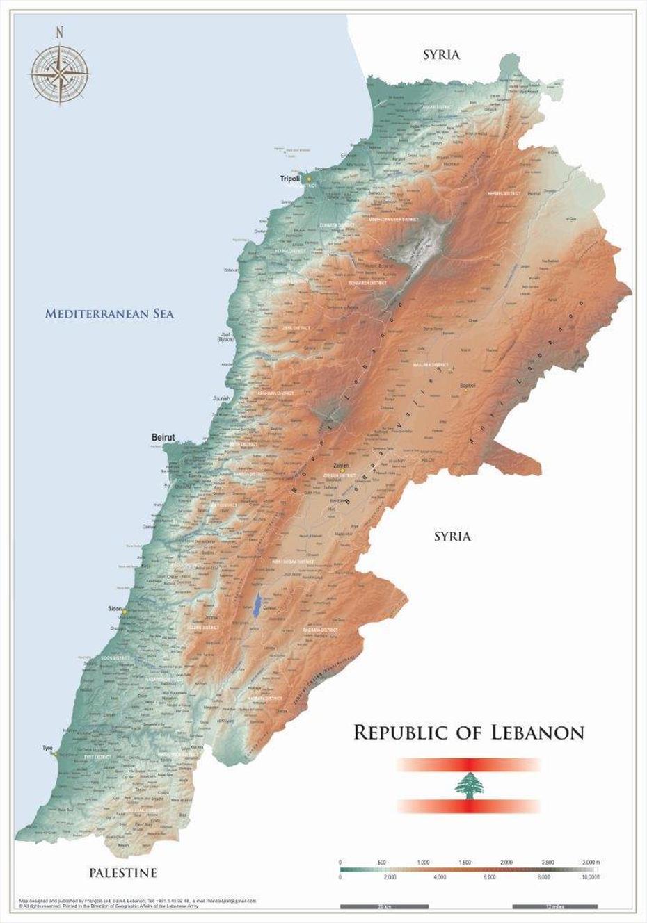 Physical Map Lebanon Map Colors For Reliefs, Spots Fheights, Rivers, Source, Chmistâr, Lebanon, Country Of Lebanon, Lebanon Asia