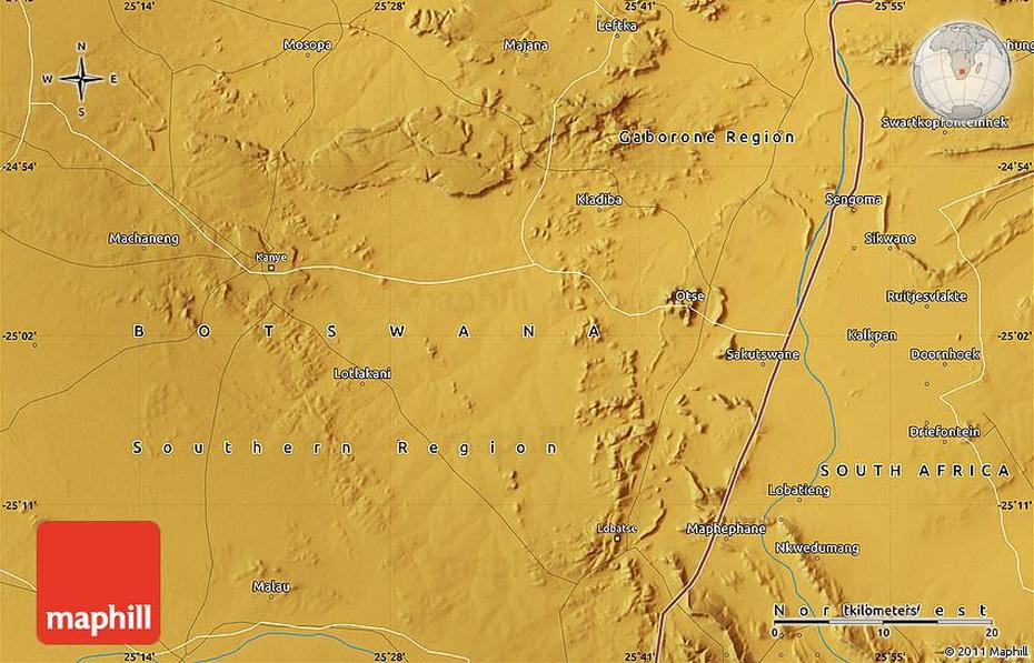 Physical Map Of Ramotswa, Ramotswa, Botswana, Botswana Distance Chart, Botswana Tribes