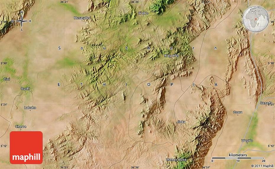 Satellite Map Of Jinka, Jinka, Ethiopia, Ethiopia Villages, Jinka Zone