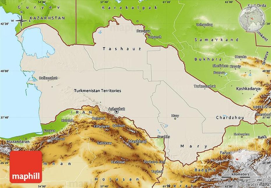 Shaded Relief Map Of Turkmenistan, Physical Outside, Hazar, Turkmenistan, Ashkhabad, Turkmenistan Homes