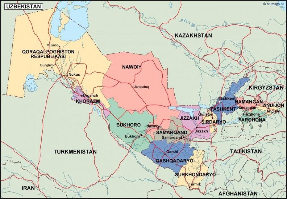 Uzbekistan Political Map. Eps Illustrator Map | Vector World Maps, Piskent, Uzbekistan, Uzbekistan Attractions, Uzbekistan Capital