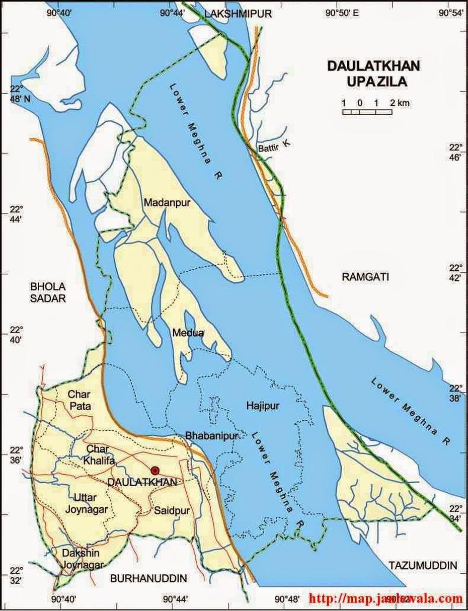 Daulatkhan Upazila Map, Bhola District, Bangladesh, Daulatkhān, Bangladesh, Bhola, Daulat Ki Jung