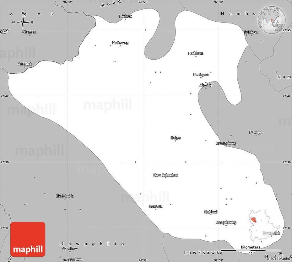 Gray Simple Map Of Kyaukme, Kyaukme, Myanmar, Myanmar Topographic, Thailand Myanmar Border