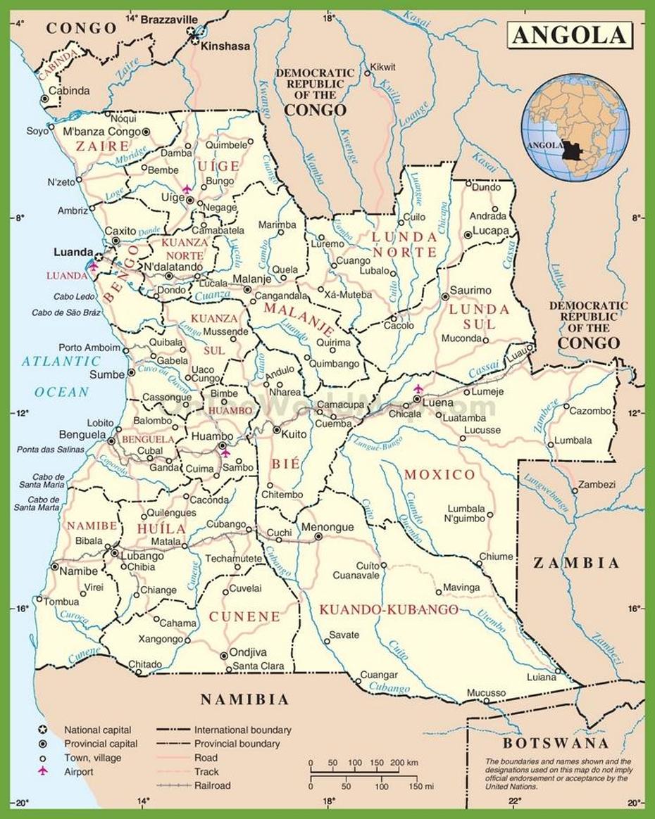 Large Detailed Political Map Of Angola, Dala, Angola, Dala, Angola