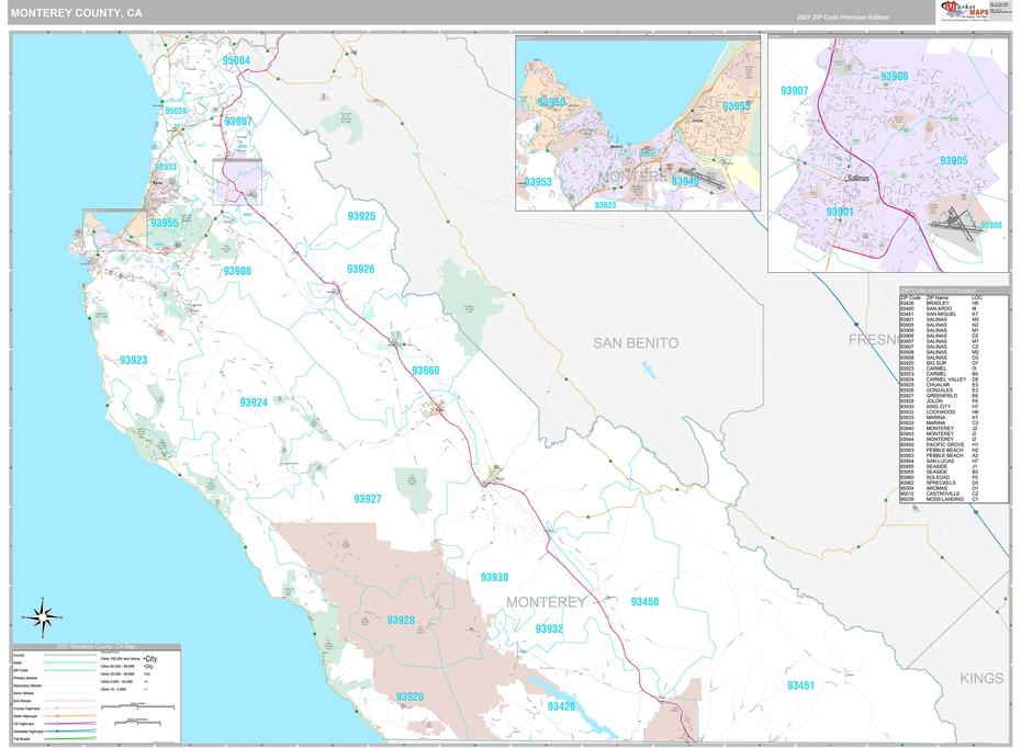 Monterey County, Ca Wall Map Premium Style By Marketmaps, Monterey, United States, Monterey Bay California, Monterey Ca