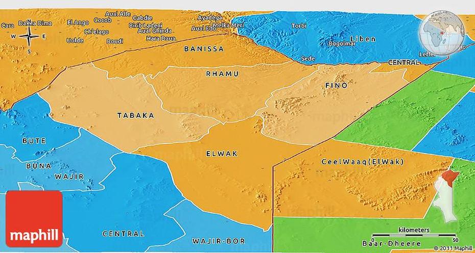 Political Shades Panoramic Map Of Mandera, Mandera, Kenya, Kenya  Regions, Kenya Road