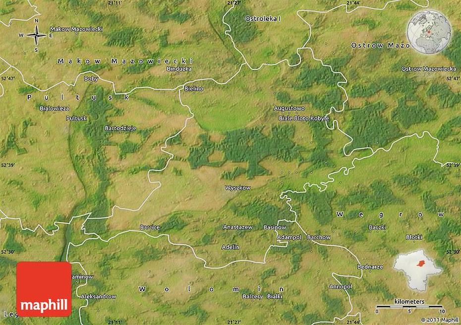 Satellite Map Of Wyszkow, Wyszków, Poland, Ursynow  Warsaw, Poland Topographic