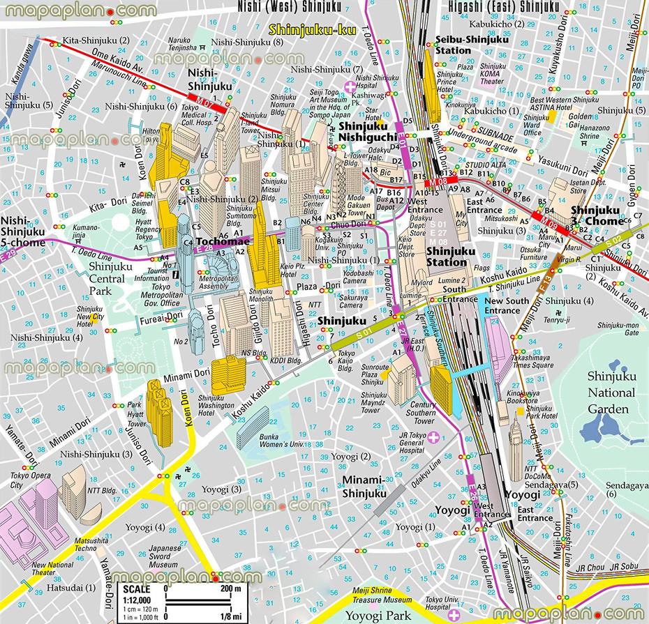 Tokyo Map – Shinjuku District Metro Station Map Of Main Interesting …, Shinjuku, Japan, Shinjuku Railway Station, Shibuya Tokyo