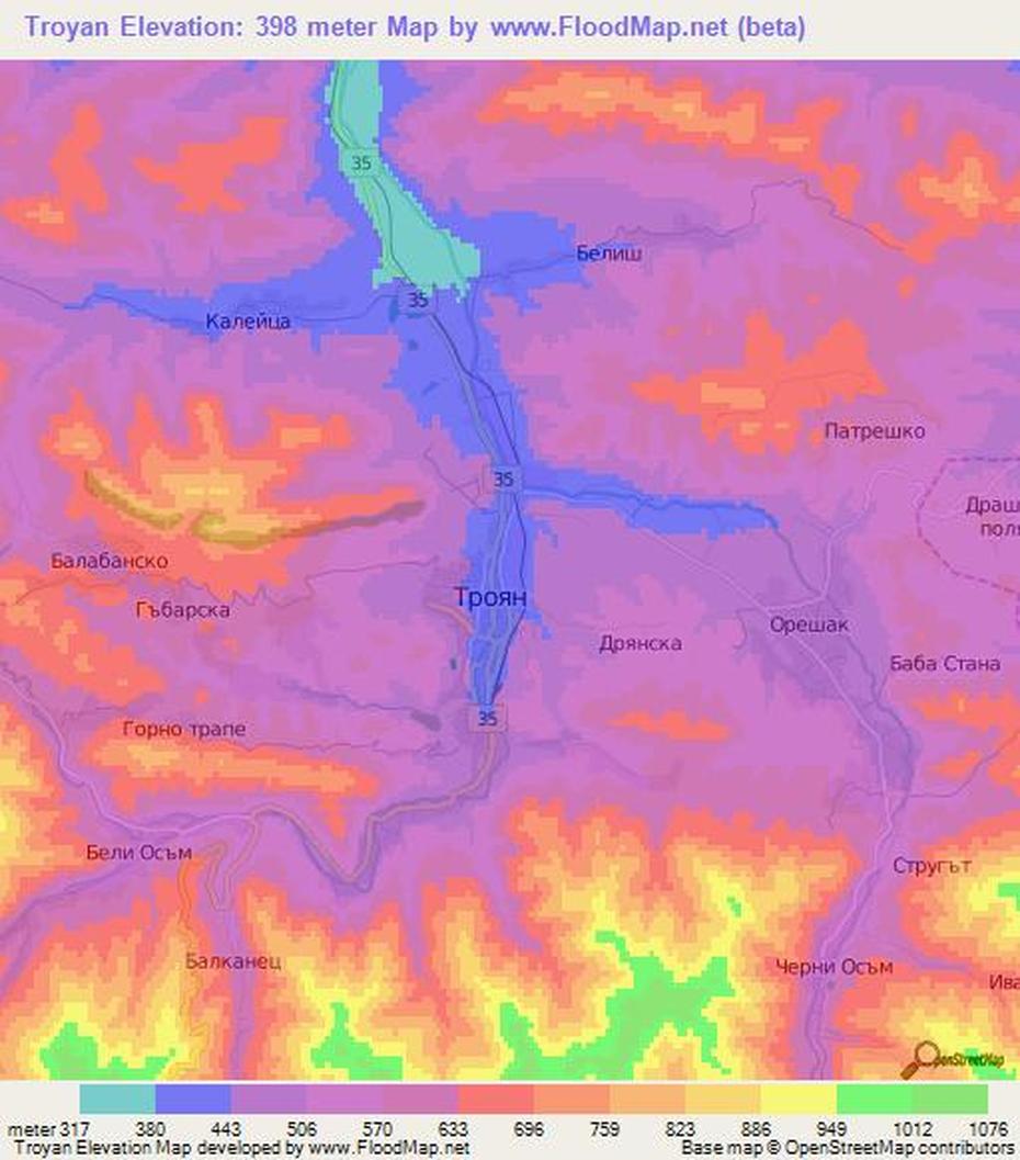 Elevation Of Troyan,Bulgaria Elevation Map, Topography, Contour, Troyan, Bulgaria, Lovech Bulgaria, Provinces Of Bulgaria