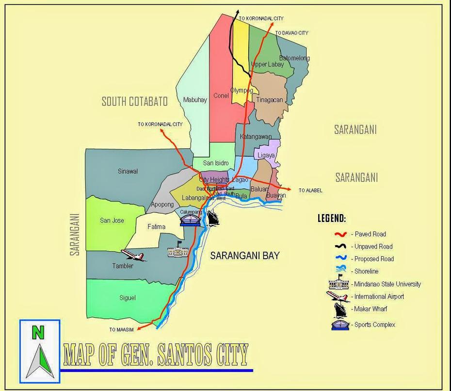 General Santos City Barangay Map, General Santos, Philippines, Gensan Philippines, Los Santos City