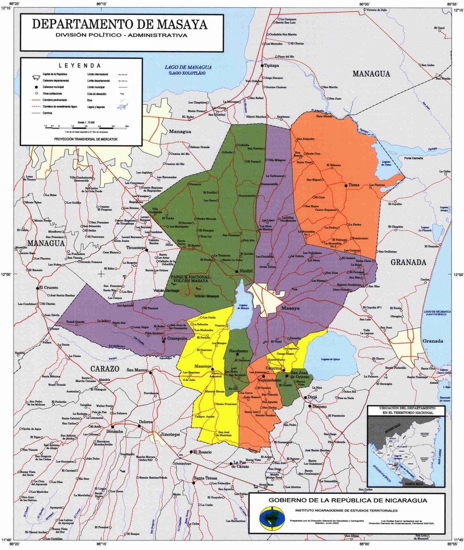 Masaya Department Administrative Political Map, Nicaragua, Nindirí, Nicaragua, Nicaragua, Nicaragua Summer