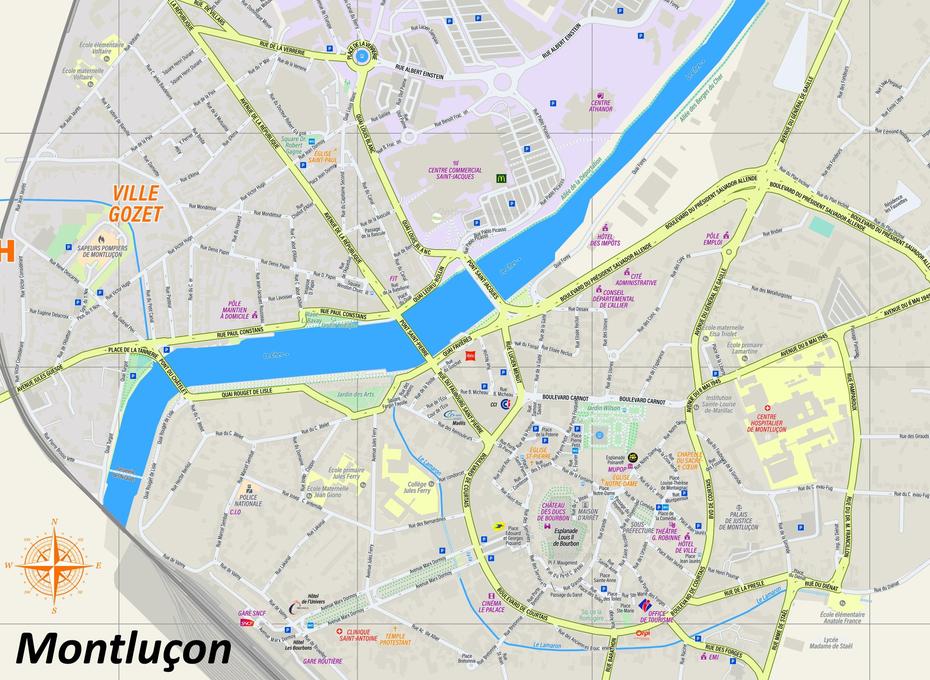 Montlucon Tourist Map, Montluçon, France, Bourbon  Castle, Nevers France