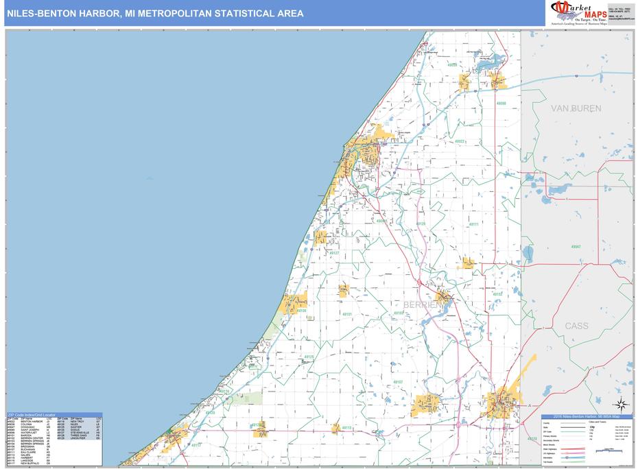 Niles-Benton Harbor, Mi Metro Area Wall Map Basic Style By Marketmaps, Niles, United States, Big United States, United States  For Children