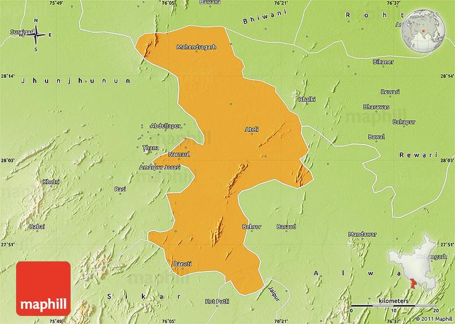 Political Map Of Mahendragarh, Physical Outside, Mahendragarh, India, Bhiwani, Haryana Road