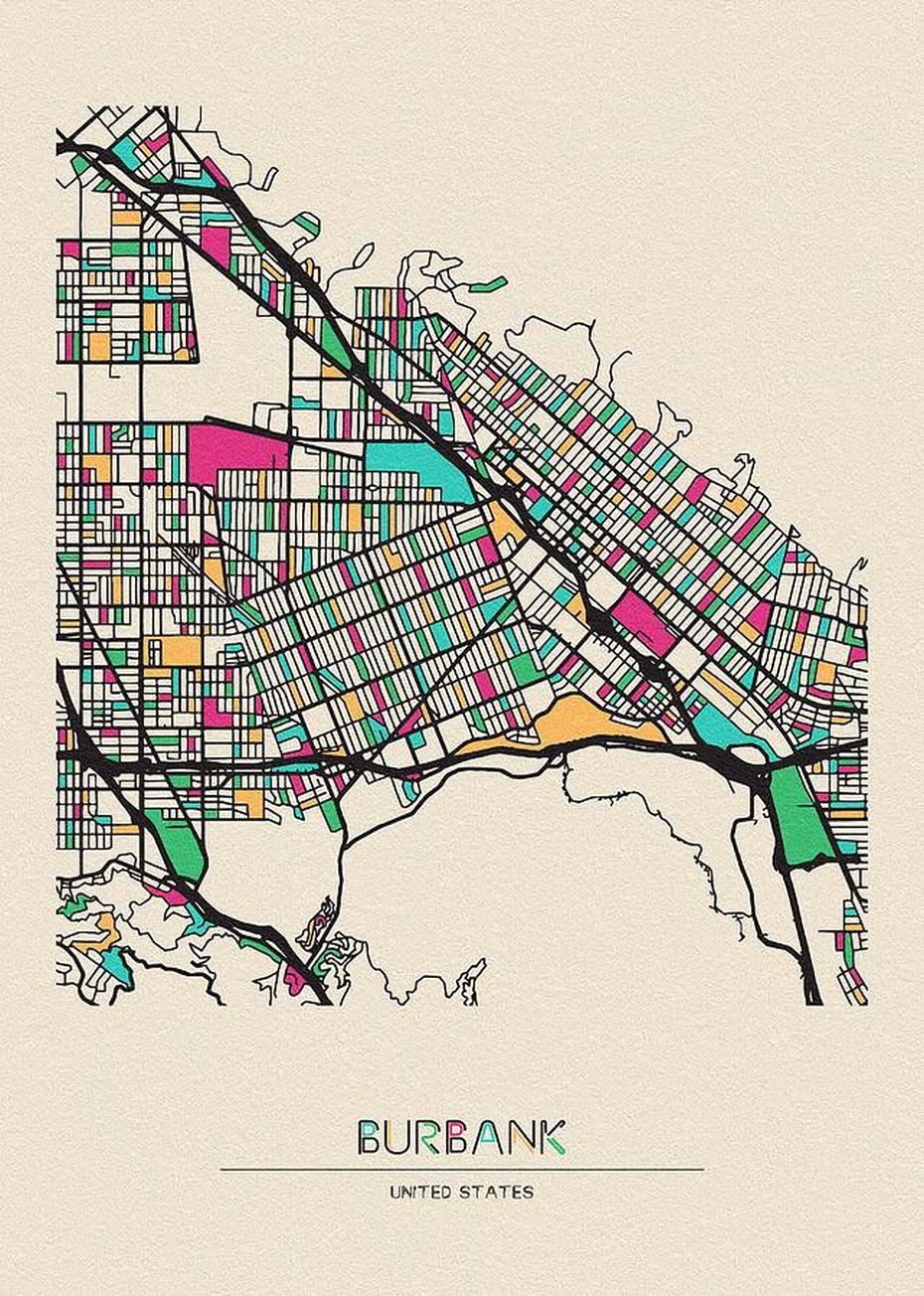 Burbank, United States City Map Drawing By Inspirowl Design, Burbank, United States, Burbank Il, Burbank Ca