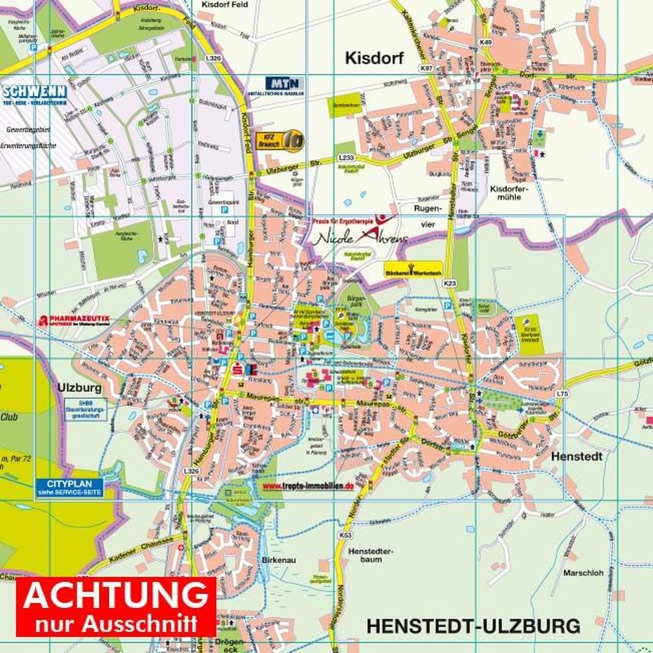 Henstedt-Ulzburg, 1 : 20.000 Ortsplan  Hartmann-Plan Ohg, Henstedt-Ulzburg, Germany, Henstedt-Ulzburg Rhen, Kirche Henstedt