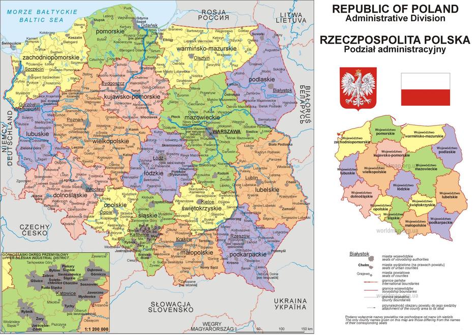 Large Detailed Political And Administrative Map Of Poland With Cities …, Śrem, Poland, Srem  Rifle, Dunav  A