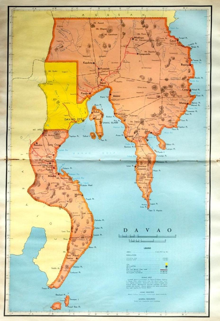 Large Vintage Map Of Davao Province, The Philippines – 1959 Very Rare …, Davao, Philippines, Of Davao, Philippines Satellite