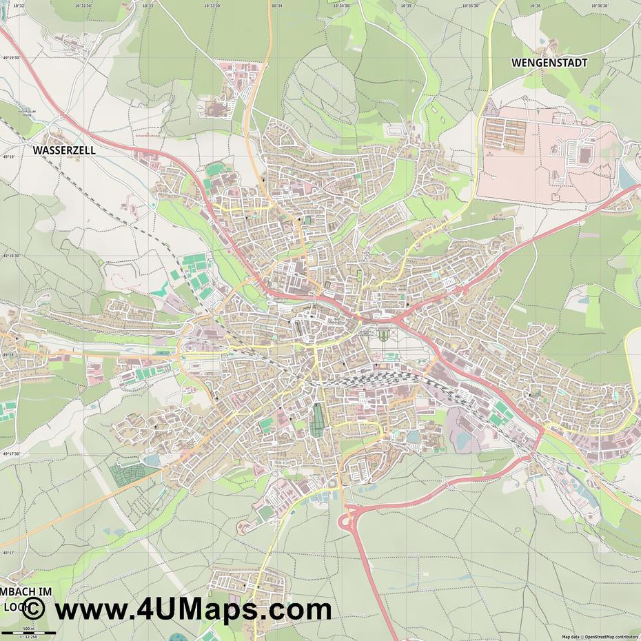 Pdf, Svg Skalierbarer Vektor Stadtplan, Vektorkarte Ansbach, Ansbach, Germany, Landshut Germany, Franconia Germany