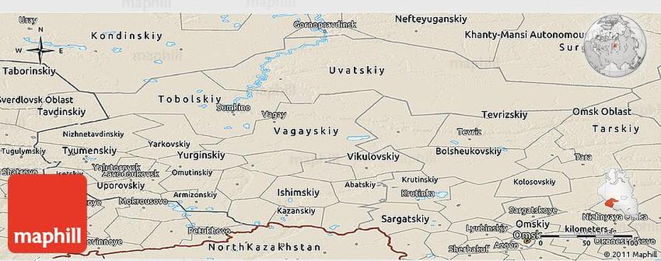 Shaded Relief Panoramic Map Of Tyumen Oblast, Tyumen, Russia, Voronezh Russia, Murmansk Russia