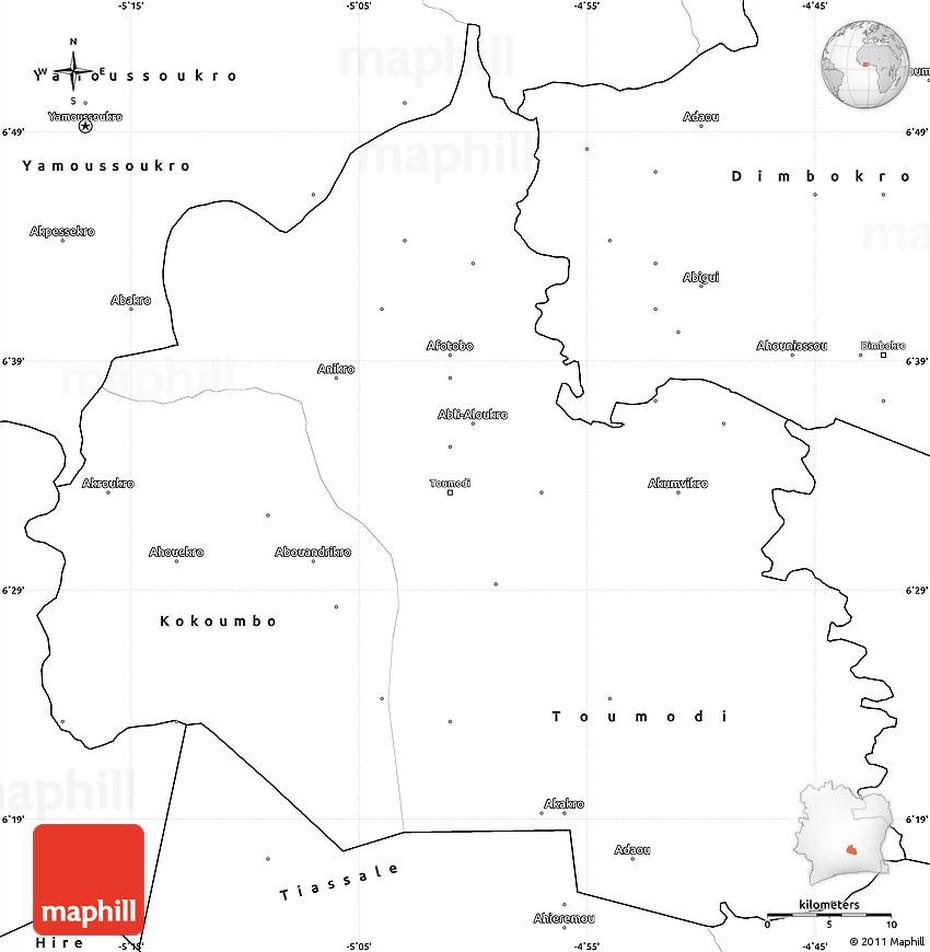 Blank Simple Map Of Toumodi, Toumodi, Côte D’Ivoire, Cote D’Ivoire Flag, La Côte D’Ivoire
