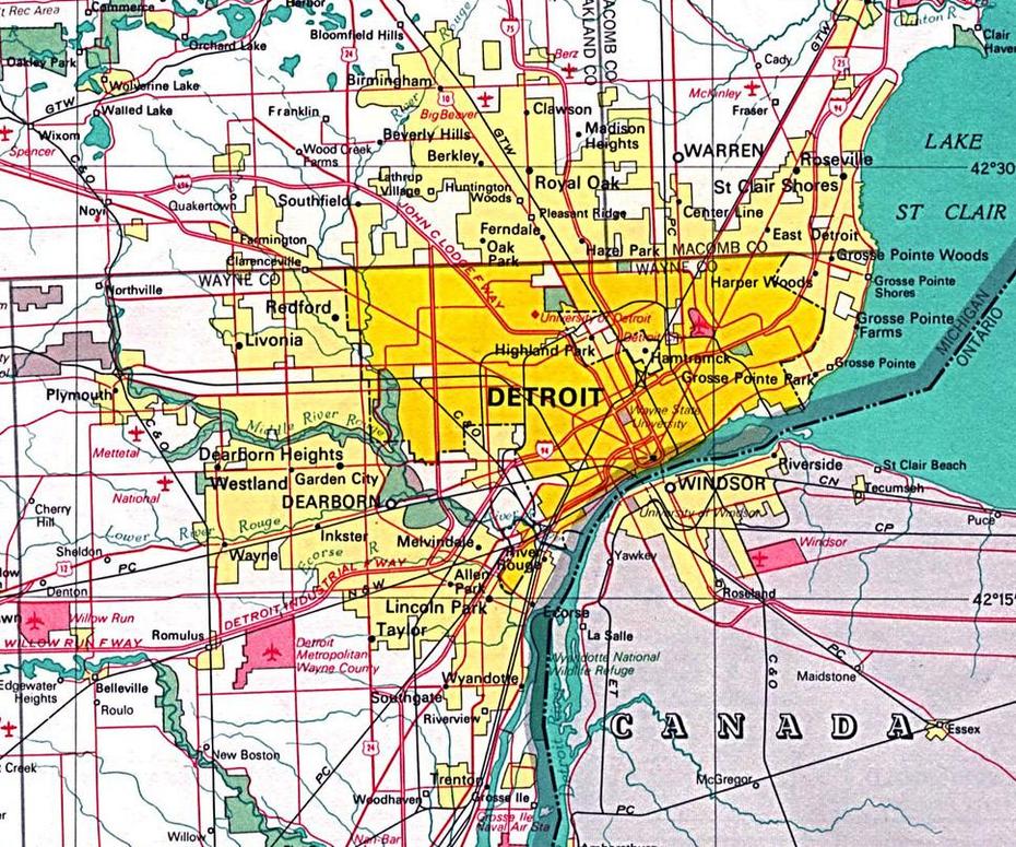 Detroit, Michigan Map, Detroit, United States, Detroit Suburbs, Detroit Area