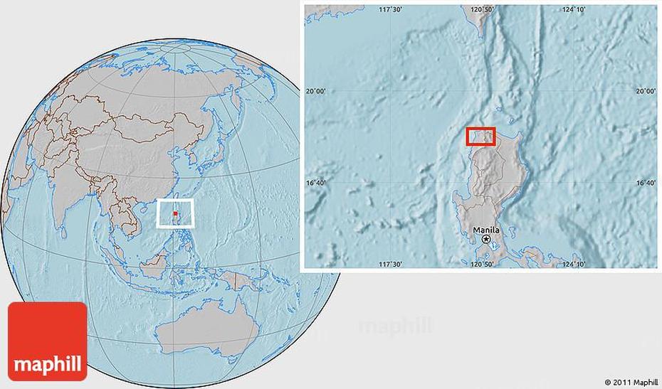 Gray Location Map Of Dingras, Hill Shading, Dingras, Philippines, Luzon, Philippines Travel